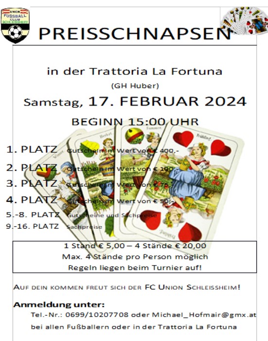 NEUIGKEITEN VOM FC UNION&nbsp;SCHLEISSHEIM